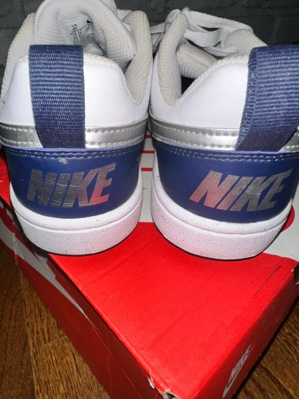 Nike Court Borough Low Recraft Sneakers in White Navy Metallic Silver - EUC 4Y